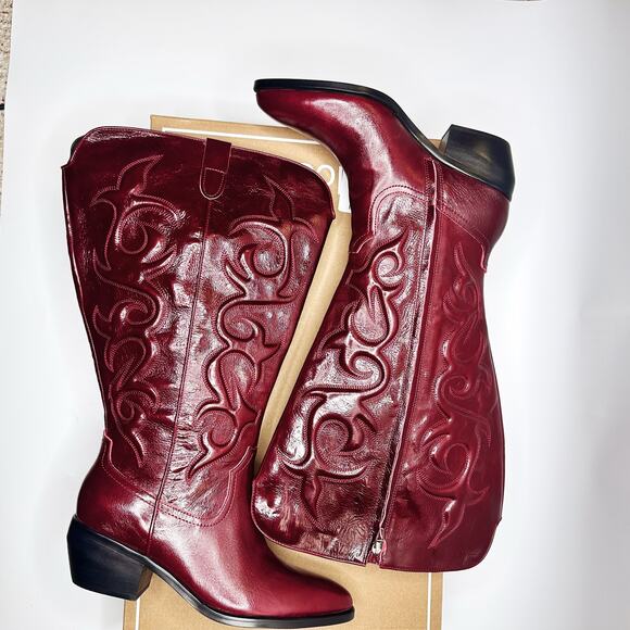 NWT Dolce Vita Mirla Extra Wide Calf Oxblood Leather Knee High Western Boots 9.5 - Picture 9 of 15